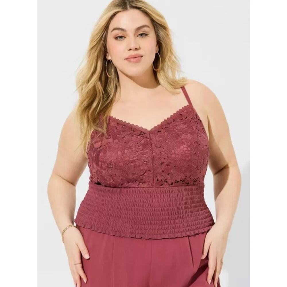 Torrid Lace Smocked Crop Top Plus Size 3X Maroon Babydoll